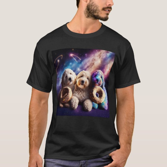 Goldendoodle In Space With Donuts Cute Doodle Boys T Shirt (Framsida)