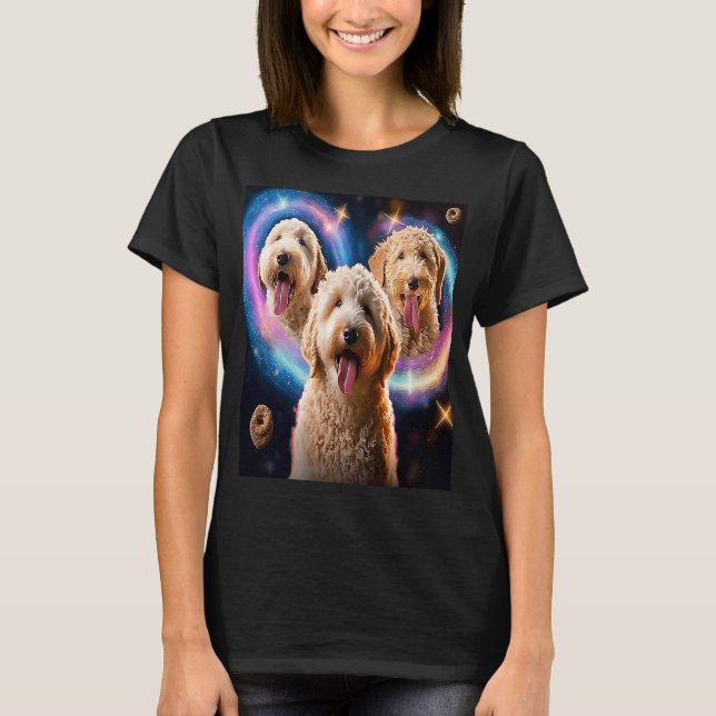 Goldendoodle In Space With Donuts Cute Doodle Boys T Shirt (Framsida)