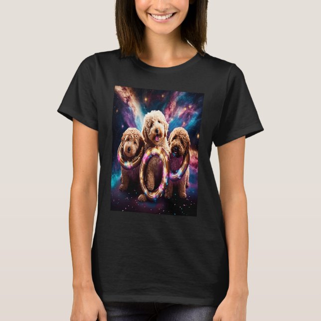 Goldendoodle in space with Donuts Cute Doodle Boys T Shirt (Framsida)