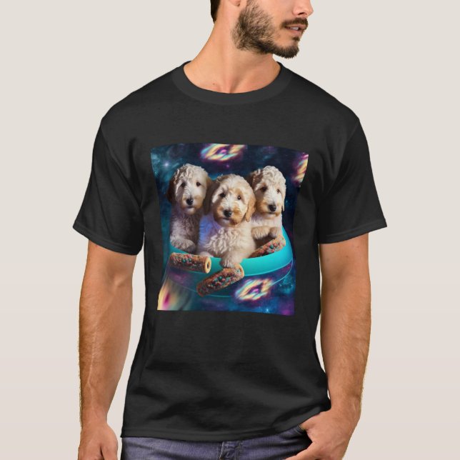 Goldendoodle In Space With Donuts Cute Doodle Boys T Shirt (Framsida)