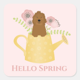 Goldendoodle in Watering Can Fyrkantigt Klistermärke