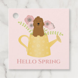 Goldendoodle in Watering Can Gåvor Etiketter