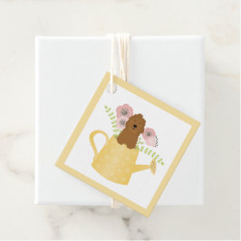 Goldendoodle in Watering Can Gult Gåvor Etiketter