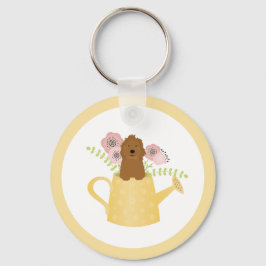 Goldendoodle in Watering Can Gult Nyckelring