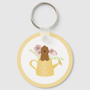 Goldendoodle in Watering Can Gult Nyckelring