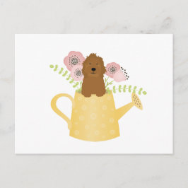 Goldendoodle in Watering Can Gult Vykort