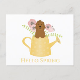 Goldendoodle in Watering Can Gult Vykort