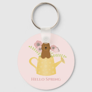 Goldendoodle in Watering Can Nyckelring
