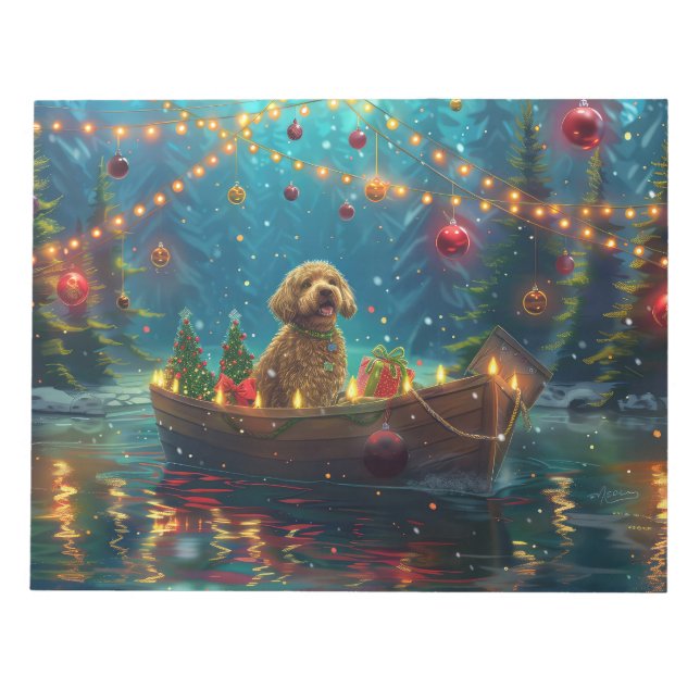 Goldendoodle Jul Festlig Färd Anteckningsblock (Framsida)