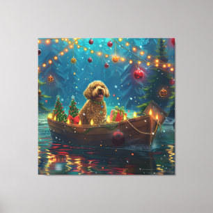 Goldendoodle jul festlig resa canvastryck