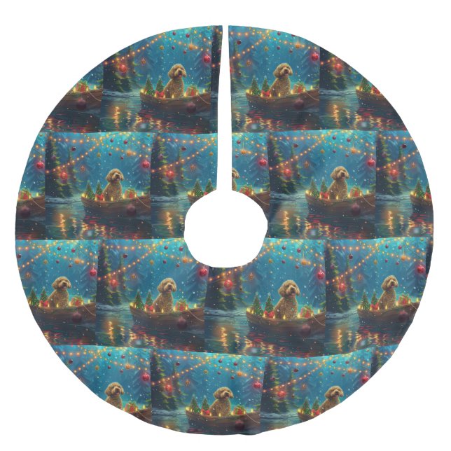 Goldendoodle jul - festlig resa julgransmatta borstad polyester (Framsidan)