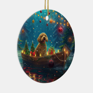 Goldendoodle jul - festlig resa julgransprydnad keramik