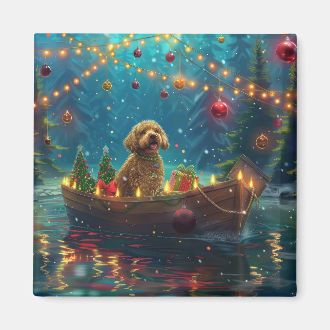 Goldendoodle jul - festlig resa magnet (Framsidan)