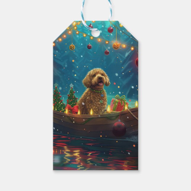 Goldendoodle jul - festlig resa presentetikett (Framsidan)