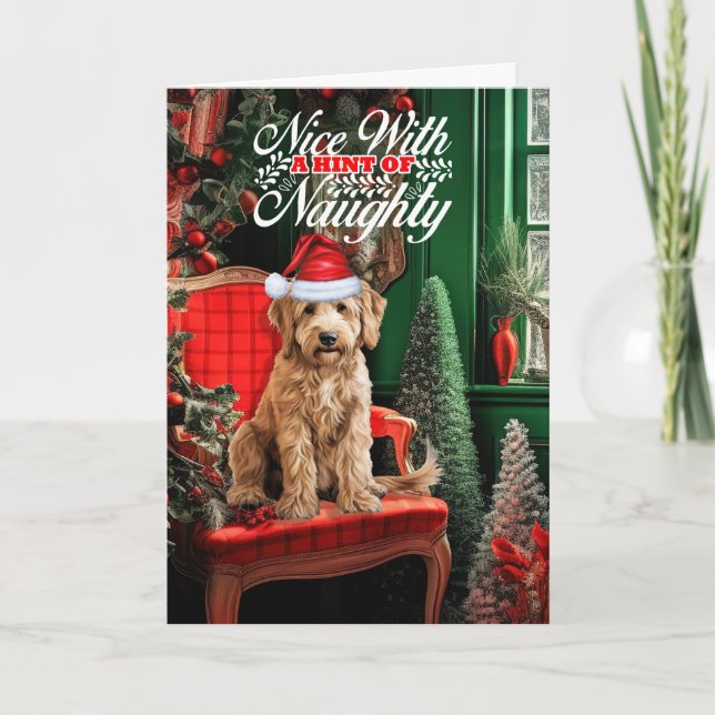 Goldendoodle jul Hund Naughty Nice Helgkort (Framsida)