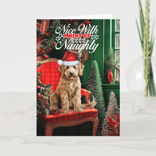 Goldendoodle jul Hund Naughty Nice Helgkort