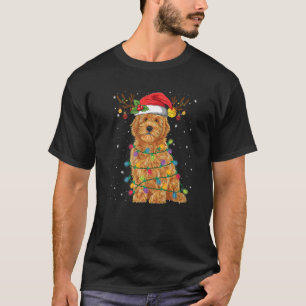 Goldendoodle jul Ljus och Santa Hat Julafton Hund T Shirt