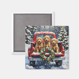 Goldendoodle jul röd lastbil högtid magnet