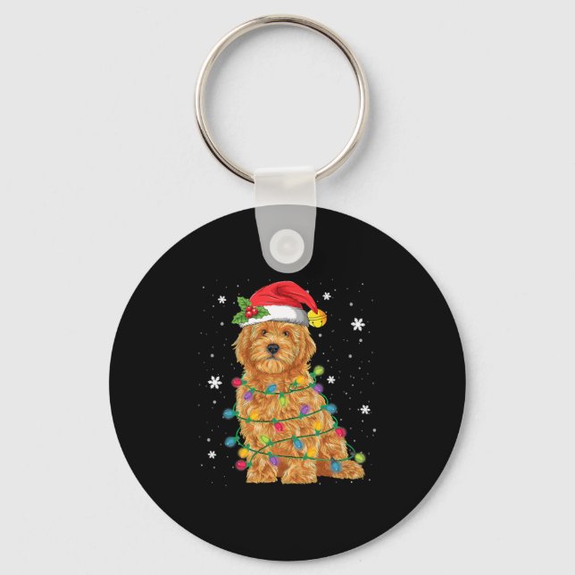 Goldendoodle jul Santa Hat Fairy Ljus Nyckelring (Framsida)