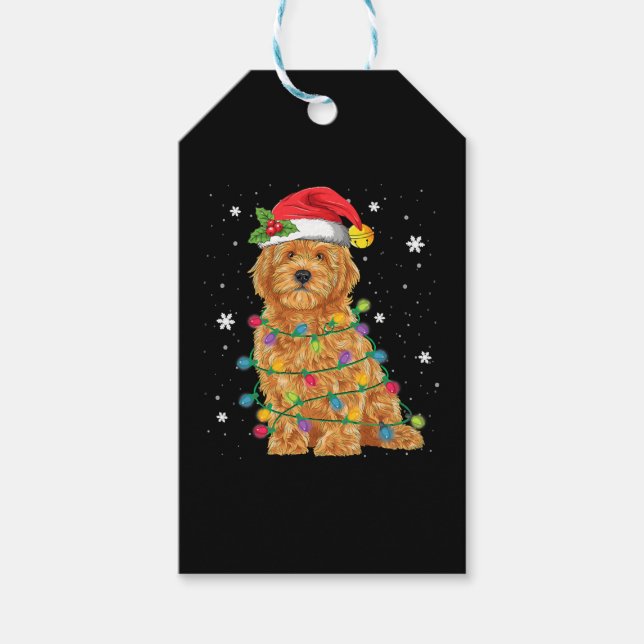 Goldendoodle jul Santa Hat Fairy Ljus Presentetikett (Framsidan)