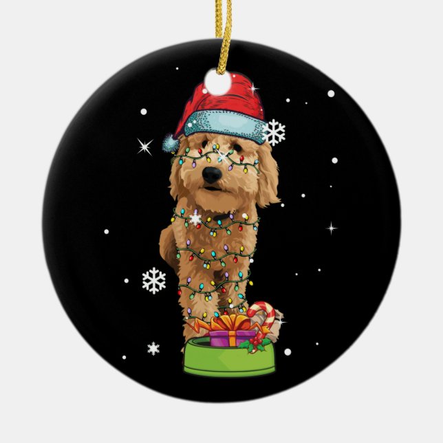 Goldendoodle jul Santa Rolig hund Älskare Gift Julgransprydnad Keramik (Framsidan)