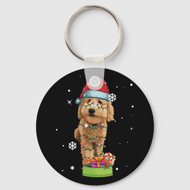 Goldendoodle jul Santa Rolig hund Älskare Gift Nyckelring (Framsida)