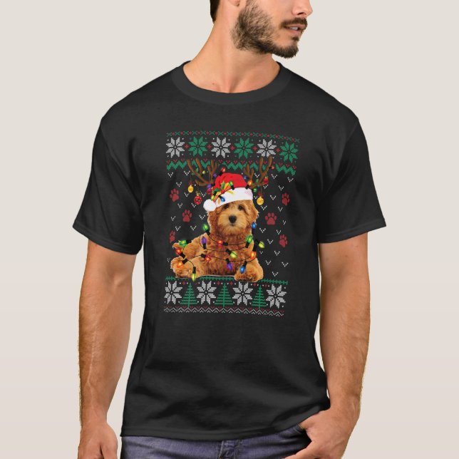 Goldendoodle jul Ugly Sweater Hund Julafton 1 T Shirt (Framsida)