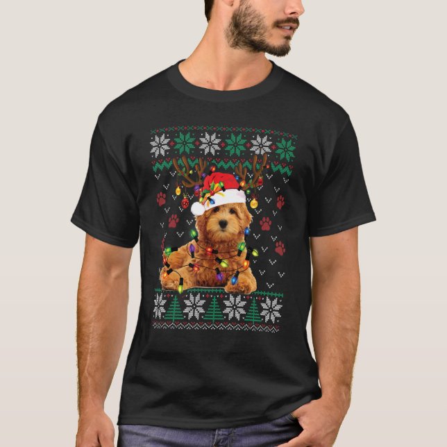 Goldendoodle jul Ugly Sweater Hund Julafton 1 T Shirt (Framsida)