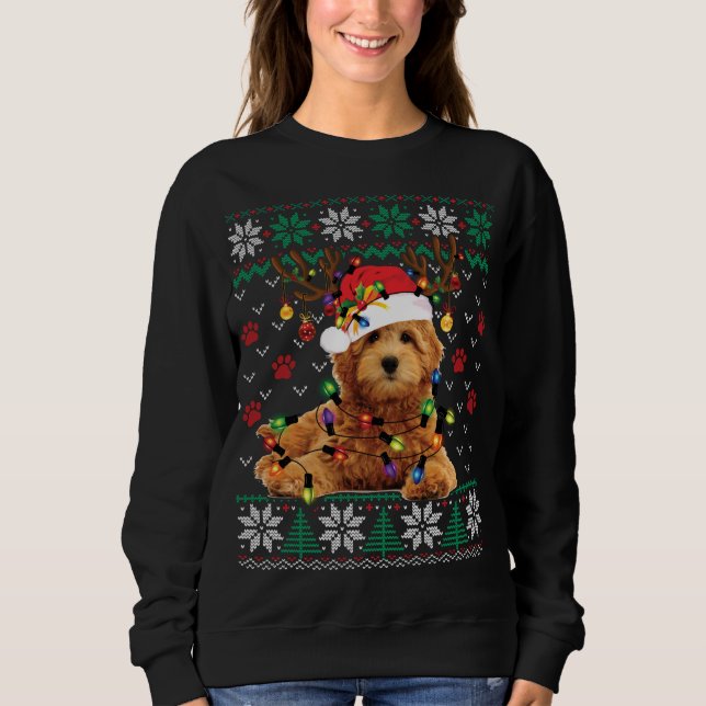 Goldendoodle jul Ugly Sweater Rolig hund Kärlek T Shirt (Framsida)