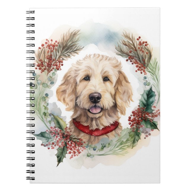 Goldendoodle jul Utandning Festive Valp Anteckningsbok (Framsidan)