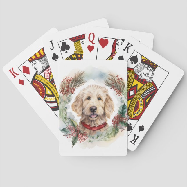 Goldendoodle jul Utandning Festive Valp Casinokort (Baksidan)