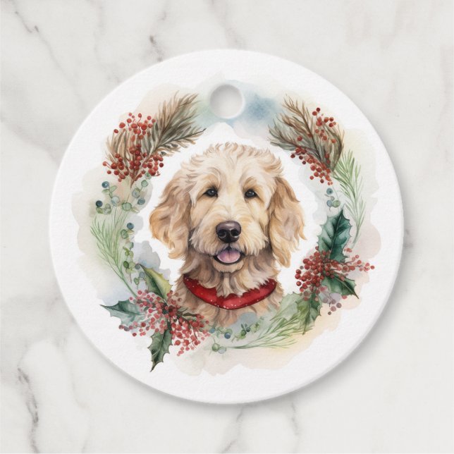 Goldendoodle jul Utandning Festive Valp Gåvor Etiketter (Framsida)