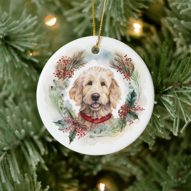 Goldendoodle jul Utandning Festive Valp Julgransprydnad Keramik (Träd)