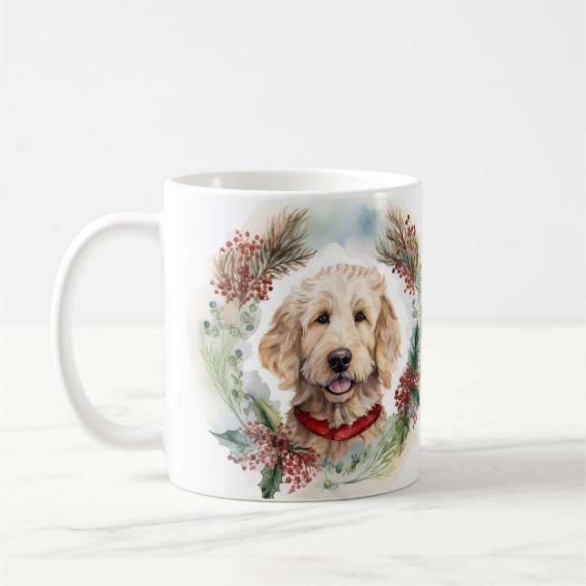 Goldendoodle jul Utandning Festive Valp Kaffemugg (Vänster)