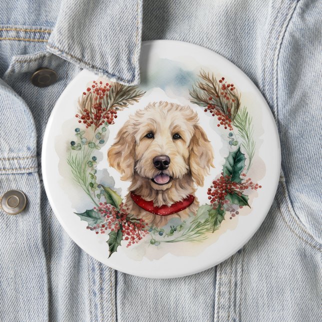 Goldendoodle jul Utandning Festive Valp Knapp (In Situ)