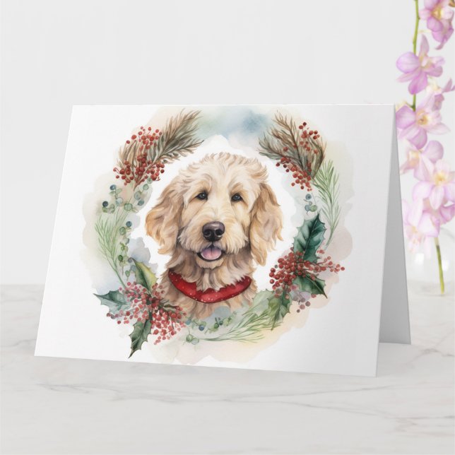 Goldendoodle jul Utandning Festive Valp Kort (Orkide)