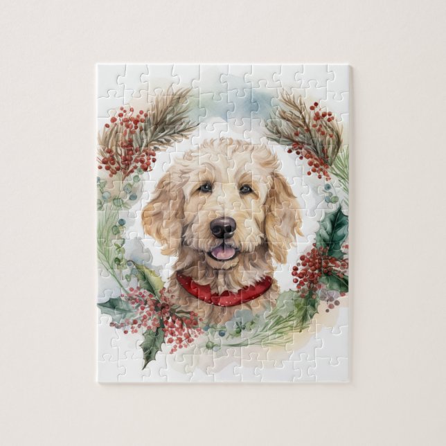 Goldendoodle jul Utandning Festive Valp Pussel (Vertikal)