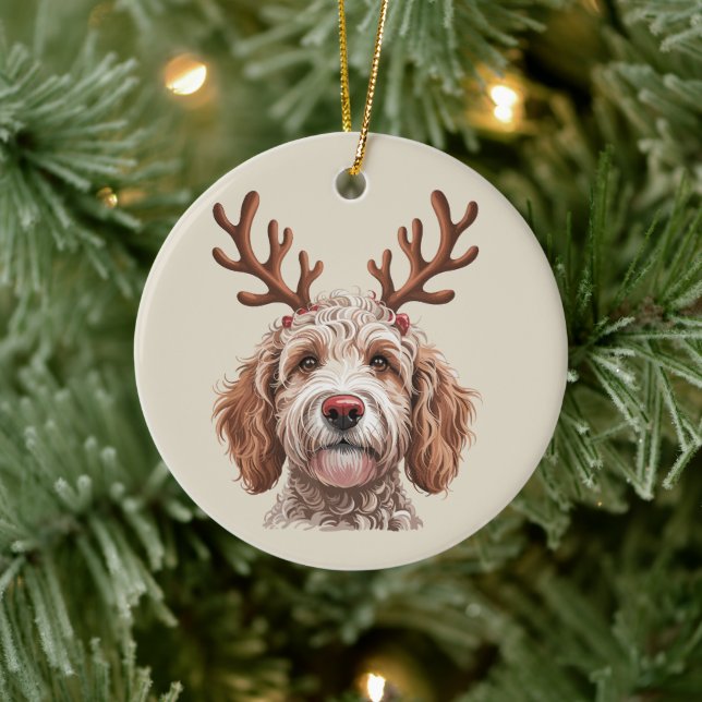 Goldendoodle julälskande hundmamma present julgransprydnad keramik (Träd)