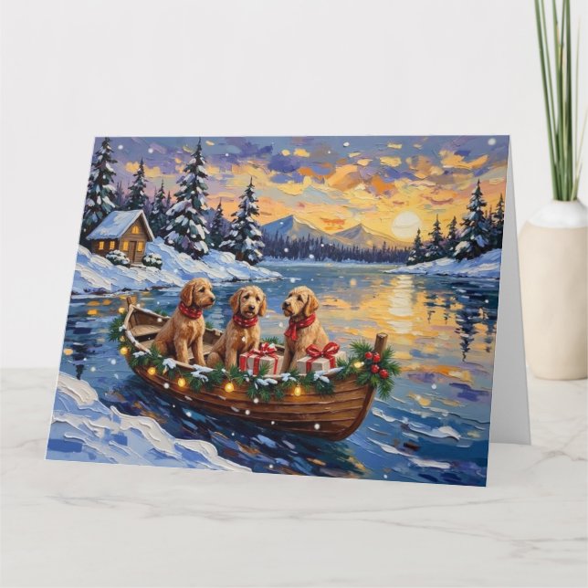 Goldendoodle julbåt semester kort (Framsida)