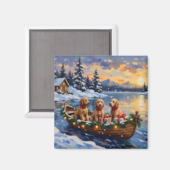 Goldendoodle julbåt semester magnet (Front/Back)
