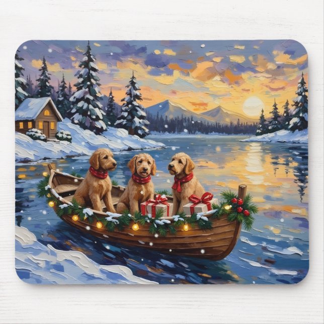Goldendoodle julbåt semester musmatta (Framsidan)