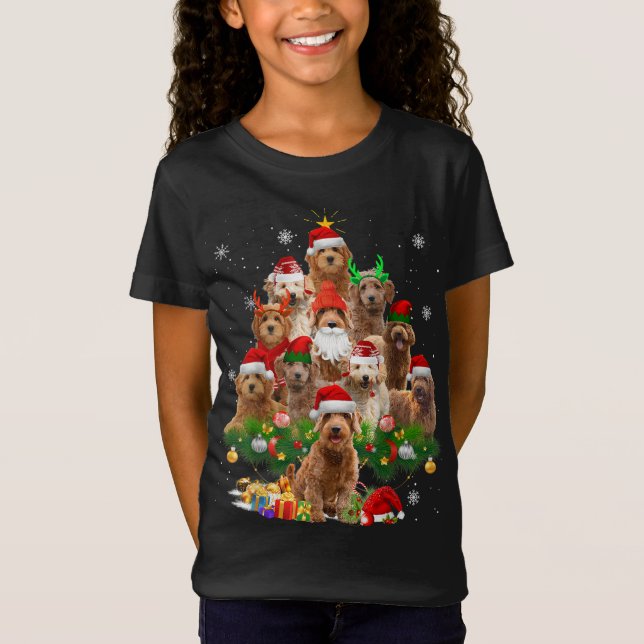 Goldendoodle Julgran Ljus Rolig hund Julafton T Shirt (Framsida)