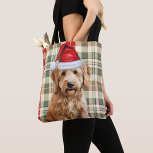 Goldendoodle julhund säsongsbetonad rutmönster tygkasse