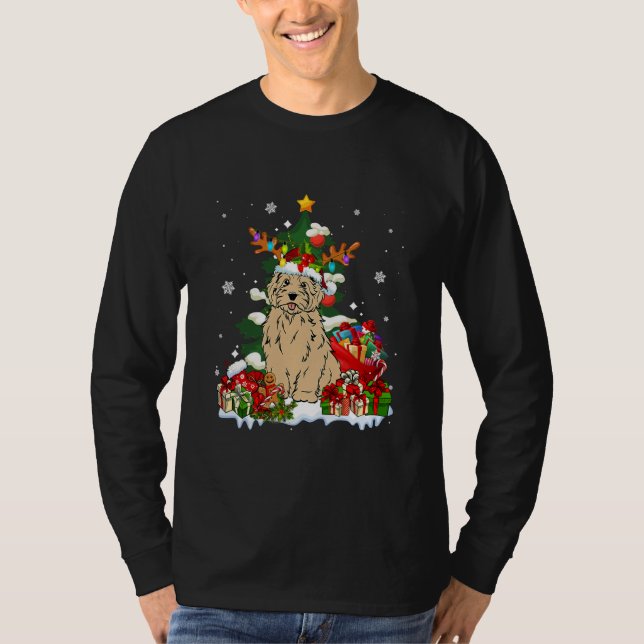 Goldendoodle julrener Santa Ljus Hund T Shirt (Framsida)