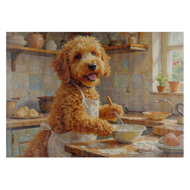 Goldendoodle lagar mat i köket (Framsidan)