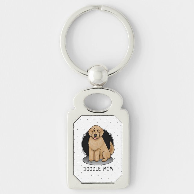 Goldendoodle Mamma Doodle Mamma (guldröd) mamma Rektangulärt Silverfärgad Nyckelring (Framsidan)
