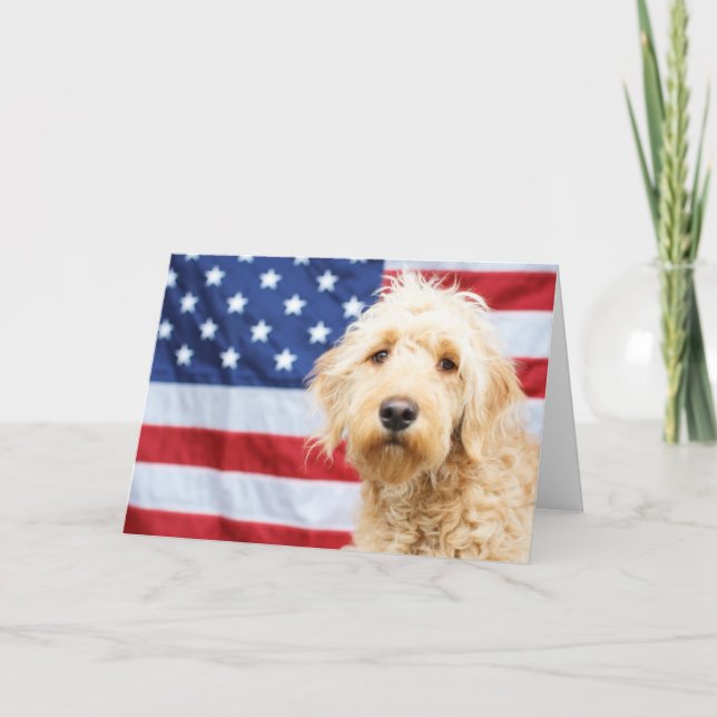 Goldendoodle med amerikansk Flagga Kort (Framsida)