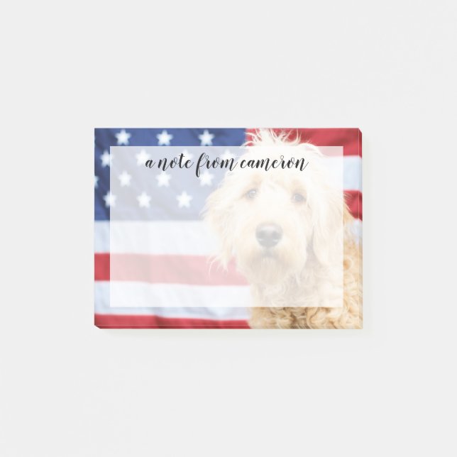Goldendoodle med amerikansk Flagga Post-it Block (Framsida)