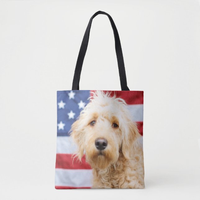 Goldendoodle med amerikansk Flagga Tygkasse (Framsida)