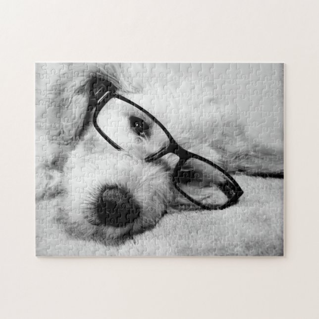 Goldendoodle med glas pussel (Horisontell)